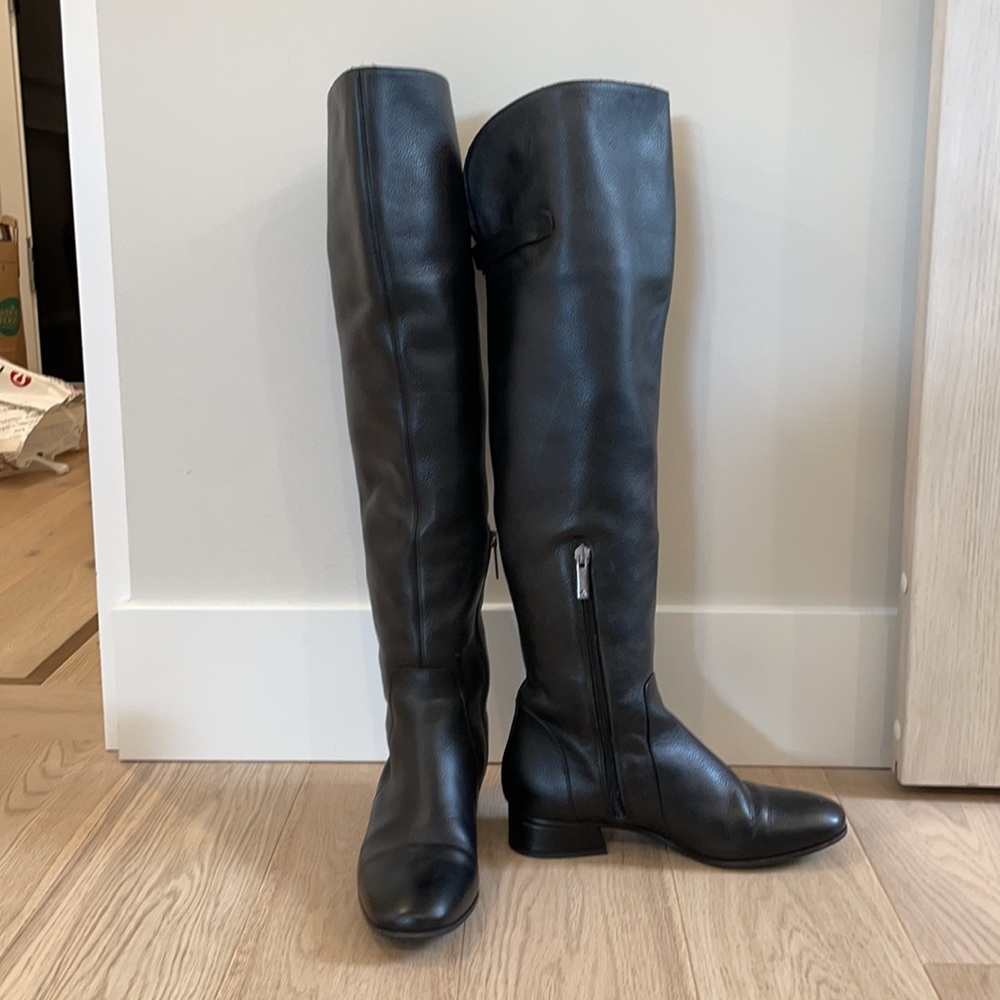Aquatalia. Made in Italy. Thigh-high pebbled leather boots.